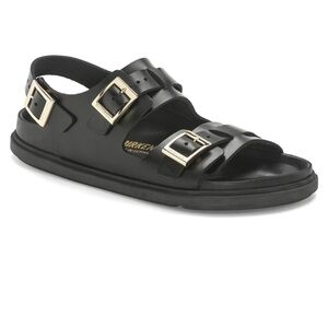 Birkenstock Black Cannes Sandals with Gold Buckles Size 41